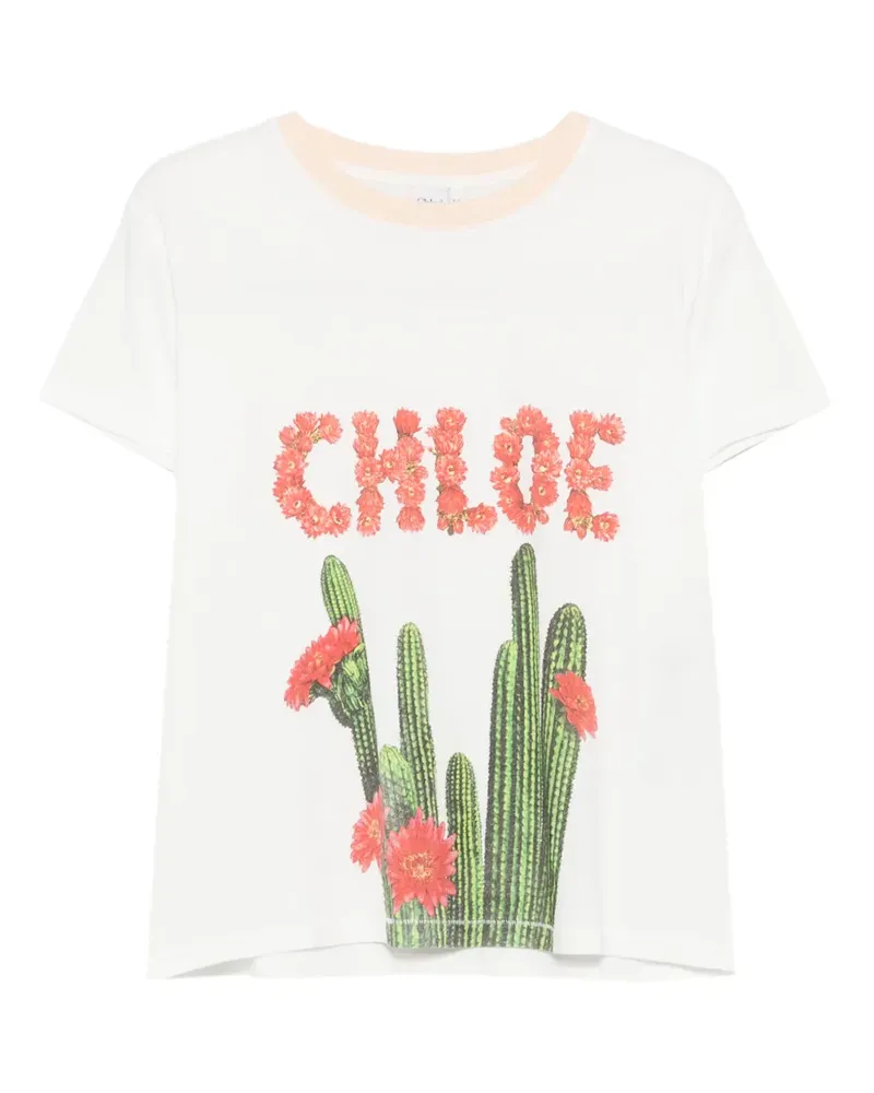 Chloé T-Shirt mit Kaktus-Print - Weiß Weiß