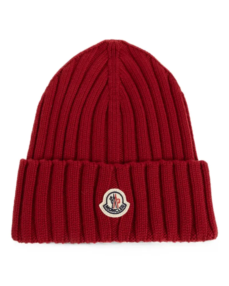 Moncler logo-patch ribbed-knit beanie hat - Rot Rot