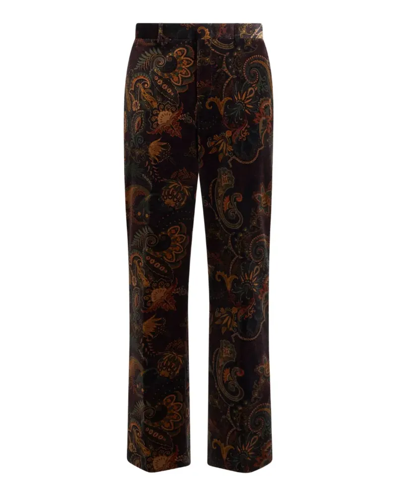 Etro Gerade Hose aus Baumwollsamt mit Paisley-Blumenmotiv - Schwarz Schwarz