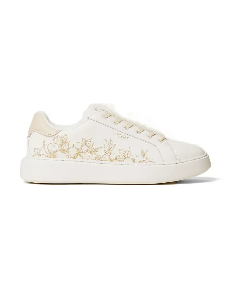 Twin-Set floral-embroidery lace-up leather sneakers - Weiß Weiß