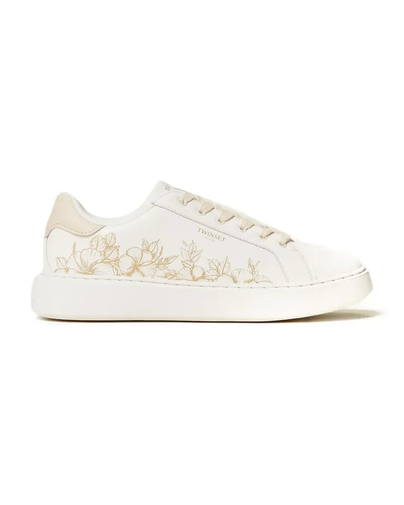 Twin-Set floral-embroidery lace-up leather sneakers - Weiß Weiß