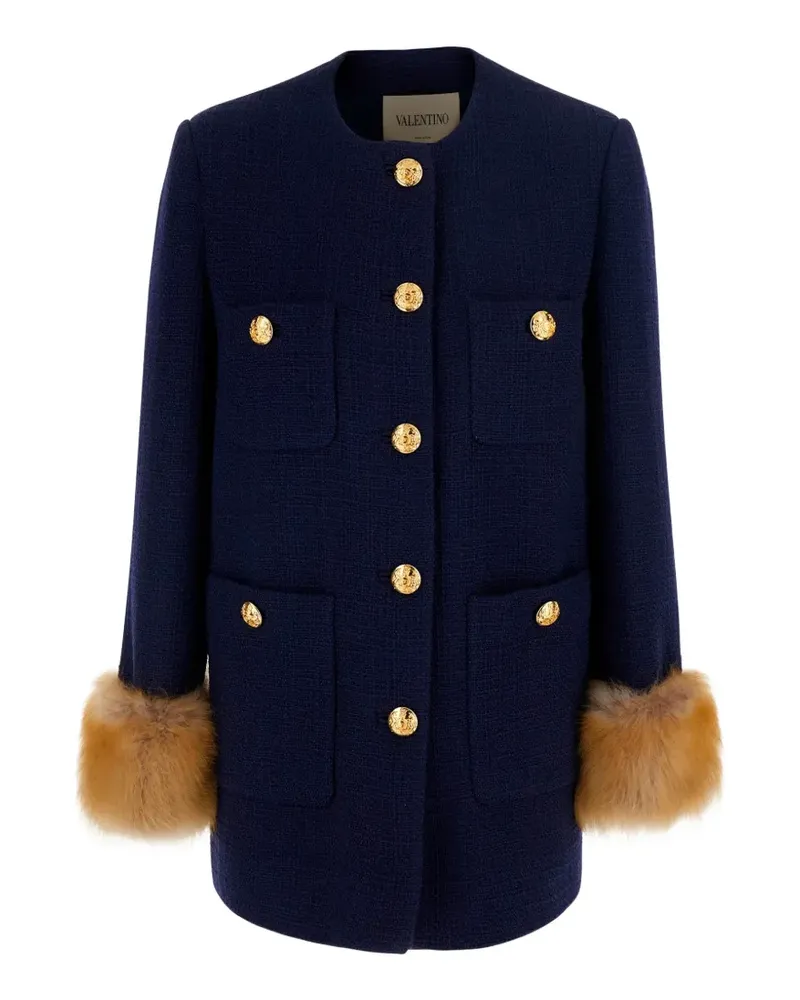 Valentino Garavani caban in plain wool tweed - Blau Blau
