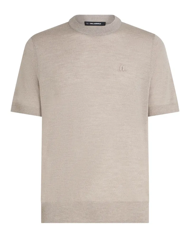 Karl Lagerfeld logo-embroidered merino T-shirt - Nude Nude
