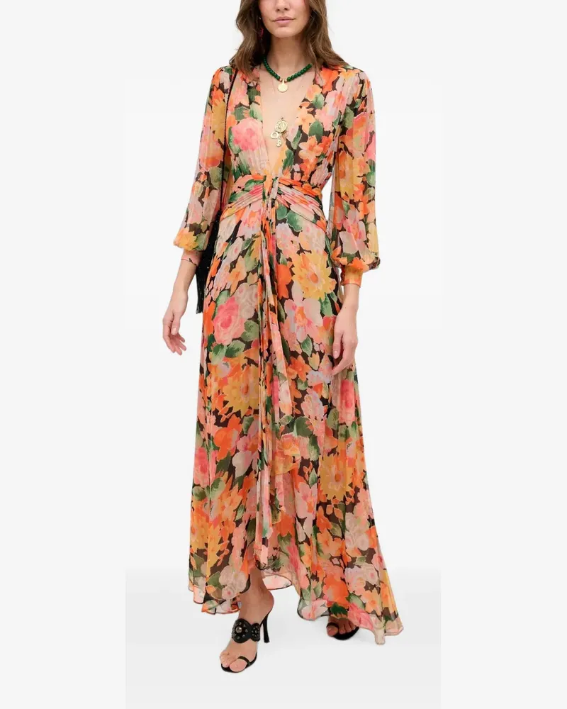 RIXO Maxikleid aus Seidenchiffon mit Blumenprint - Orange Orange