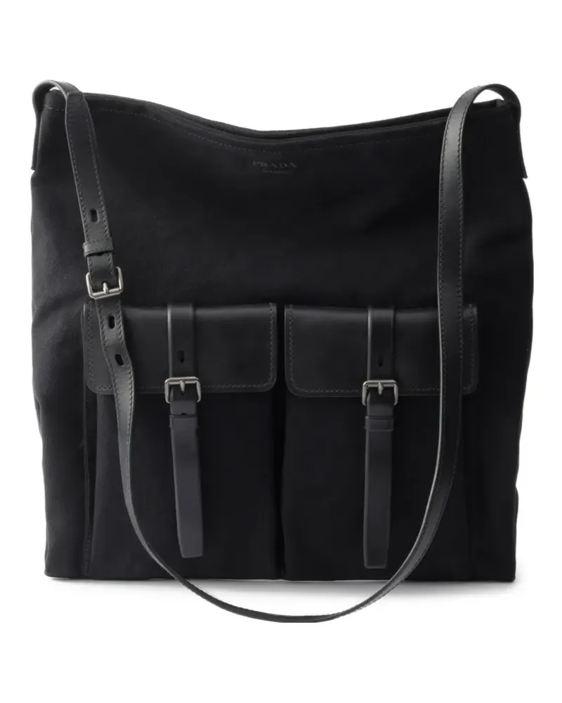 Prada Route Schultertasche aus Canvas und Leder - Schwarz Schwarz
