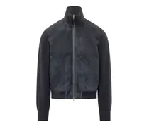 suede-panelled high-neck jacket - Blau
