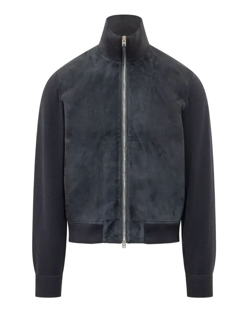 Tom Ford suede-panelled high-neck jacket - Blau Blau