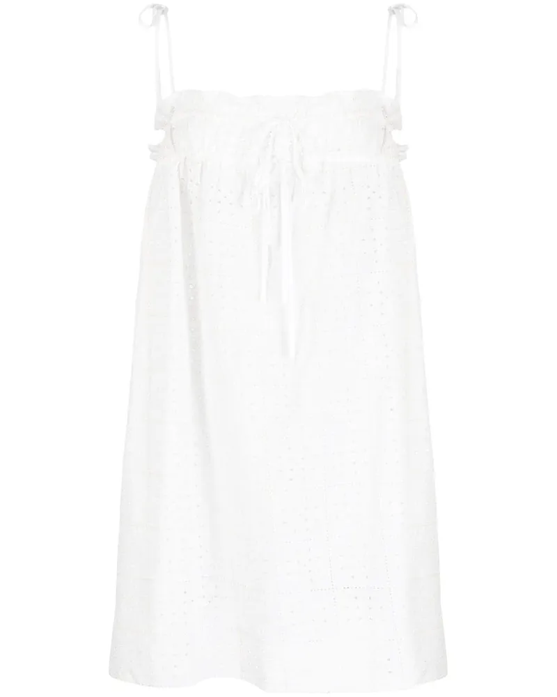 Ganni Minikleid mit Lochstickerei - Weiß Weiß