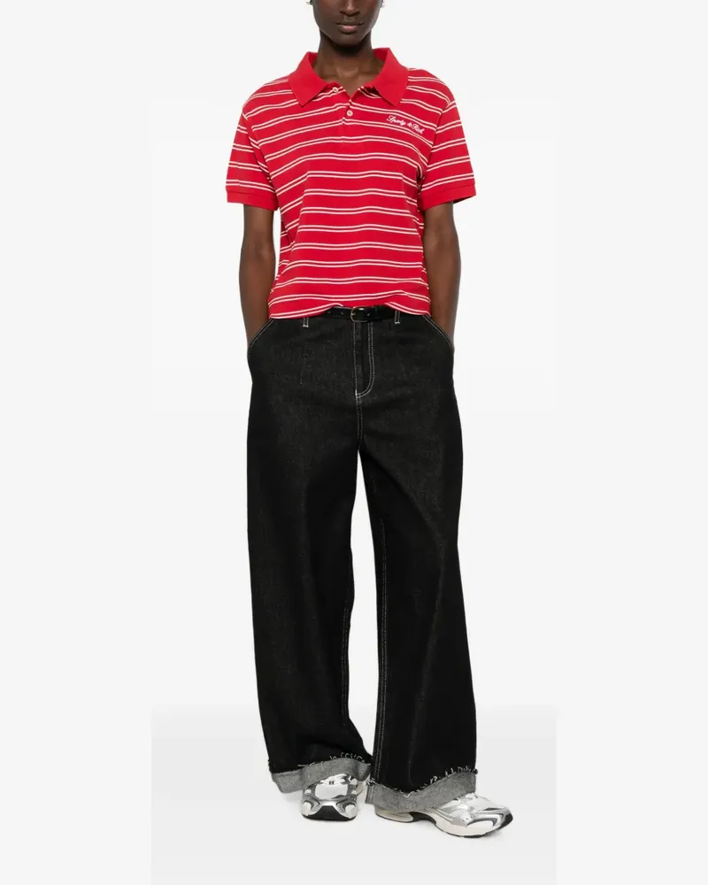 SPORTY & RICH striped logo-embroidered cotton polo shirt - Rot Rot