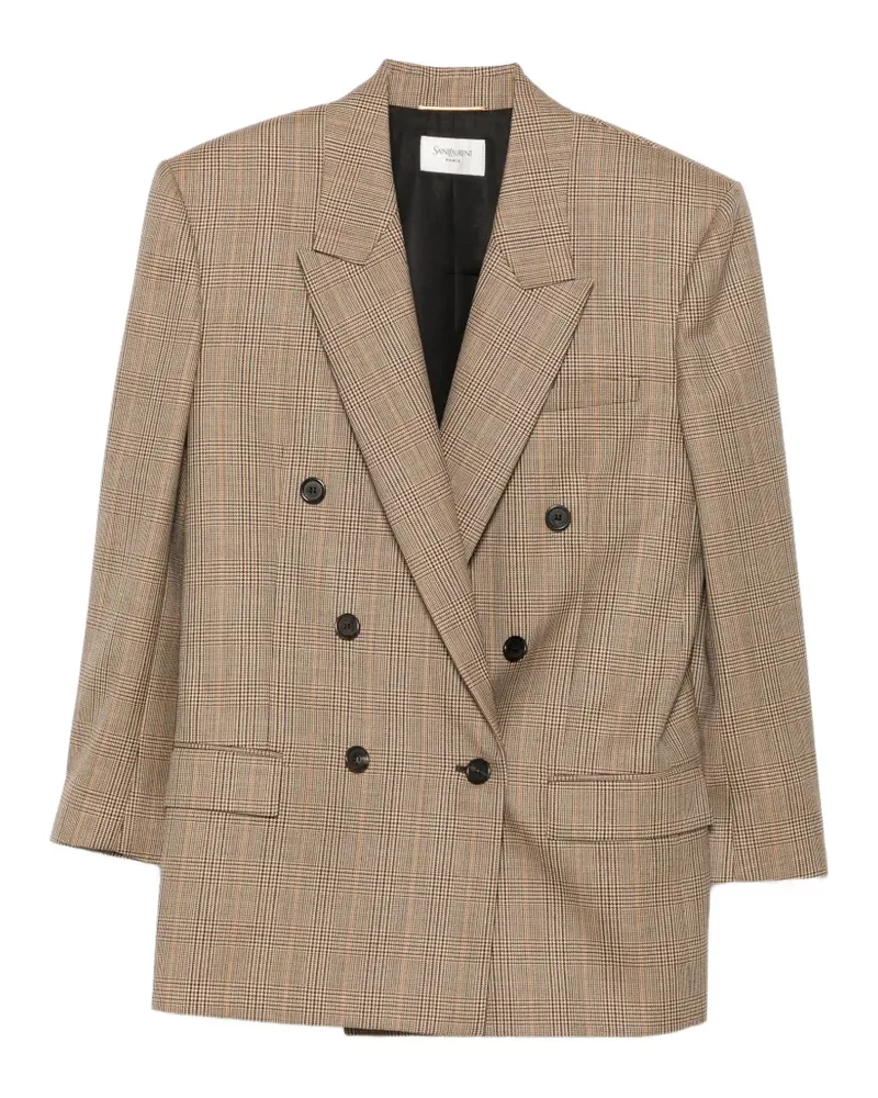 Saint Laurent Doppelreihiges Sakko mit Karomuster - Braun Braun