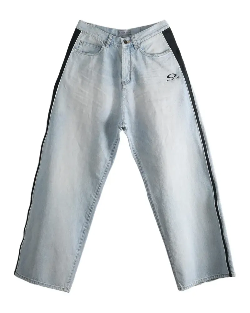 Balenciaga logo-print baggy jeans - Blau Blau
