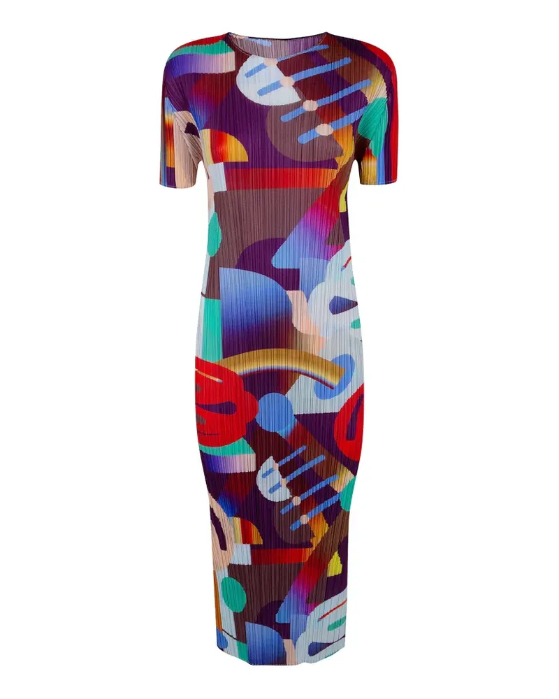 Issey Miyake abstract-print pleated midi dress - Rot Rot
