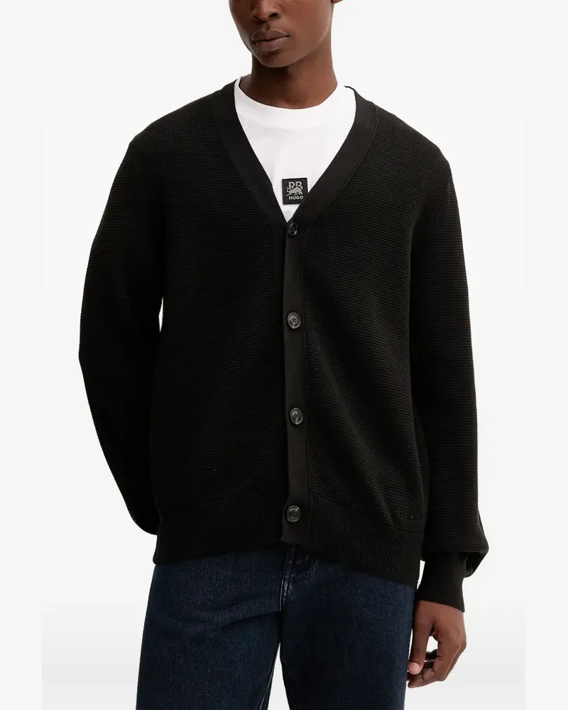 HUGO BOSS Gerippter Cardigan - Schwarz Schwarz
