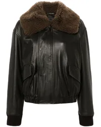 Christophe Lemaire Lederjacke mit Shearling-Kragen Braun