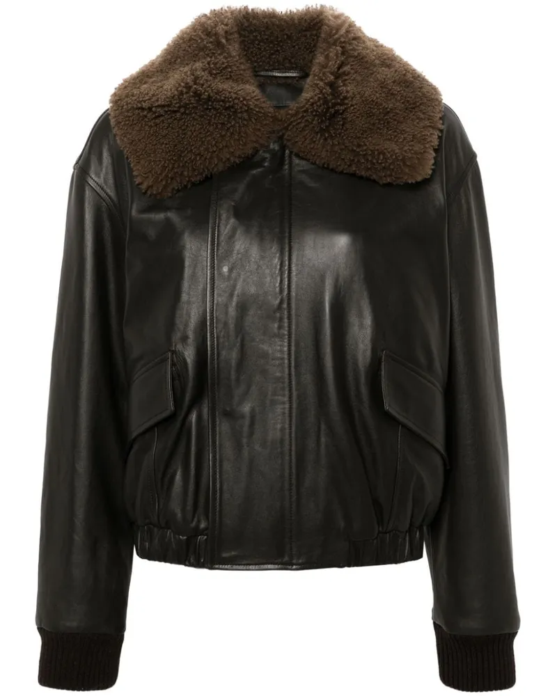 Christophe Lemaire Lederjacke mit Shearling-Kragen Braun