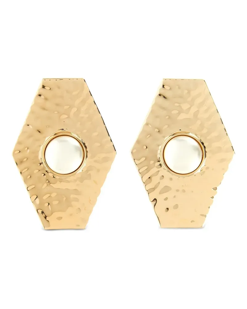 Self-Portrait Geometrische Ohrringe mit gehämmerter Perle - Gold Gold