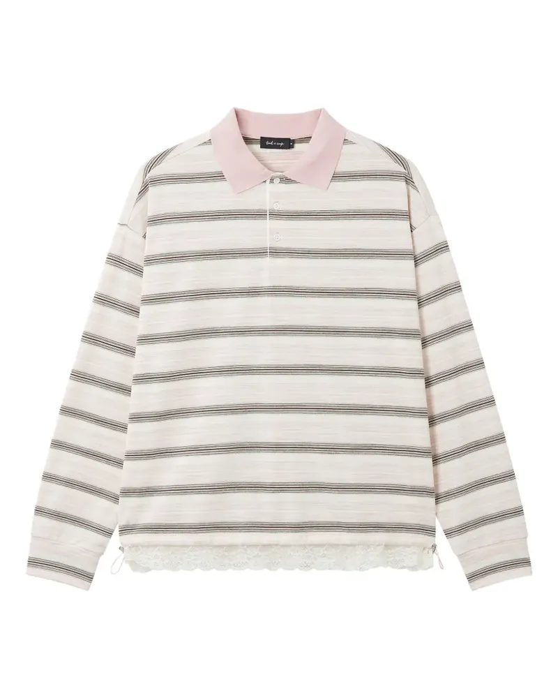 Tout a Coup Gestreiftes Poloshirt mit Spitzenbesatz - Nude Nude