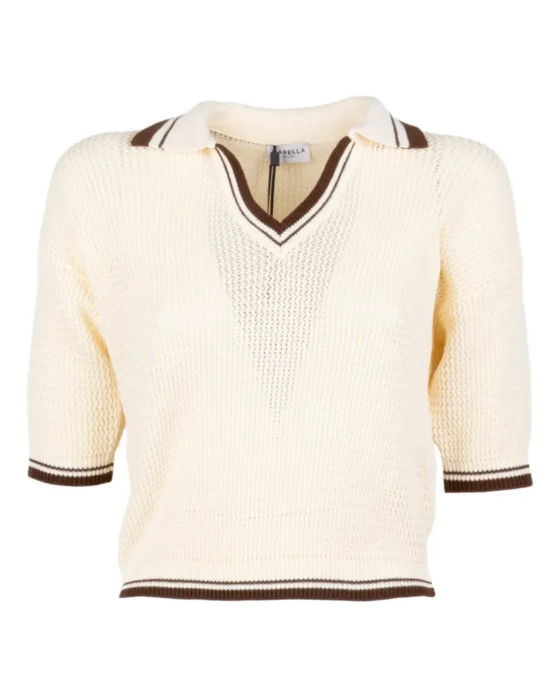 MARELLA V-neck striped polo-collar top - Nude Nude