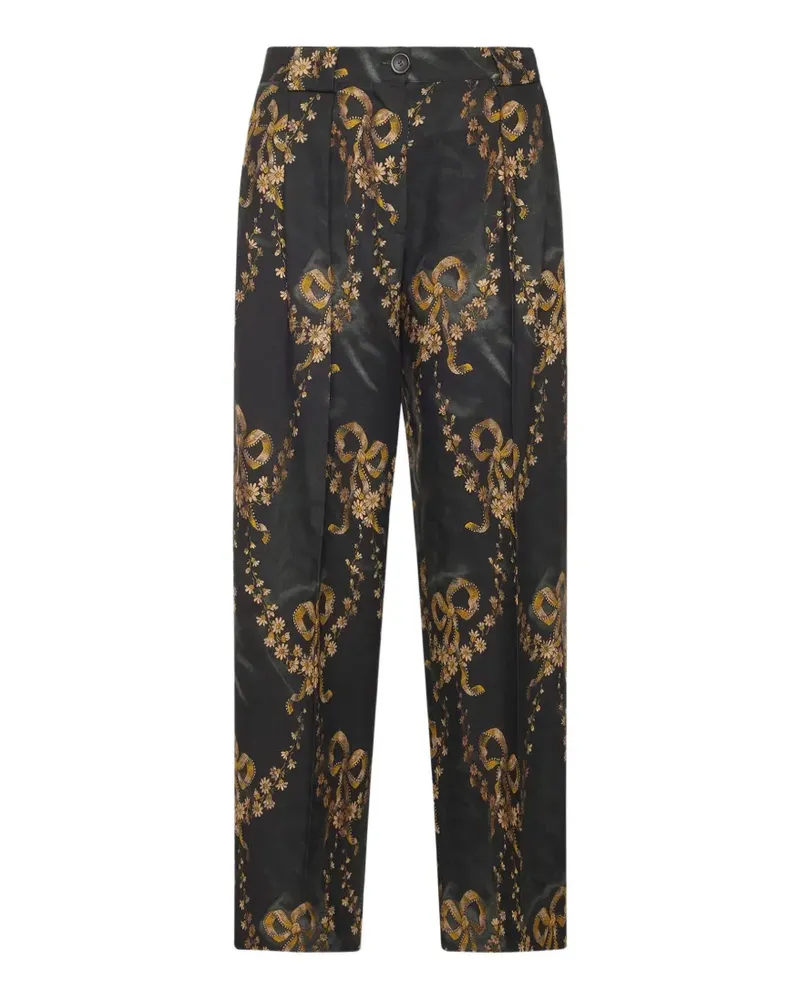 Pierre-Louis Mascia BEATEX Taillenhose mit Blumenprint - Schwarz Schwarz