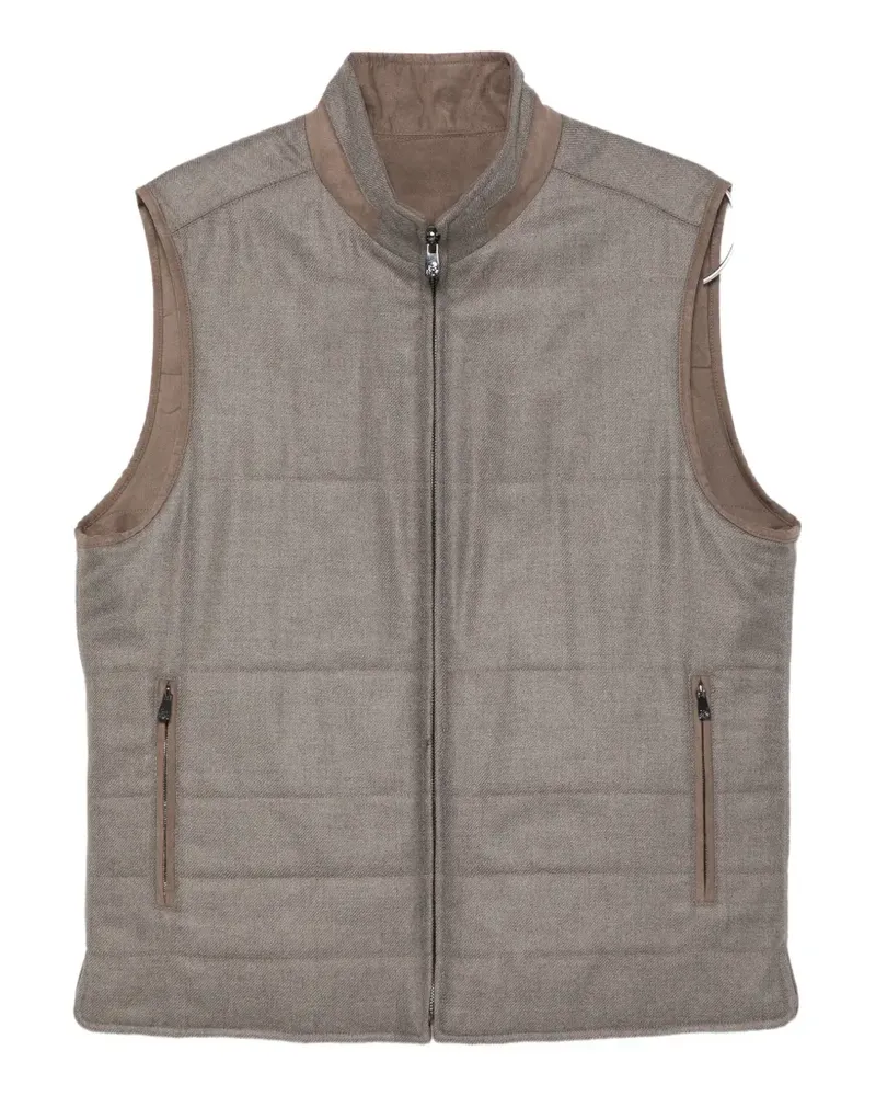 Corneliani quilted-design herringbone-pattern gilet - Braun Braun