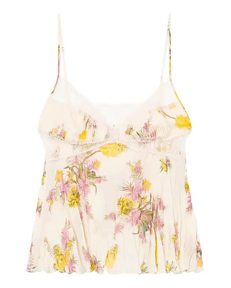 Blumarine Georgette lace floral top - Nude Nude