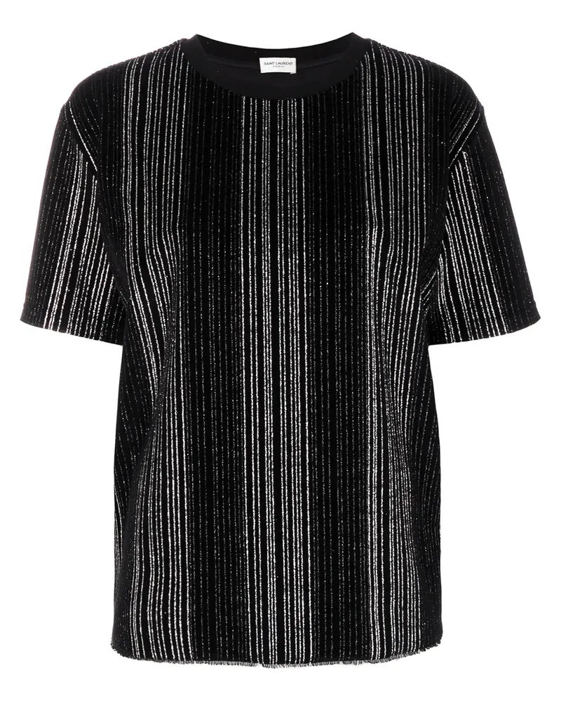 Saint Laurent Gestreiftes T-Shirt mit Metallic-Effekt - Schwarz Schwarz