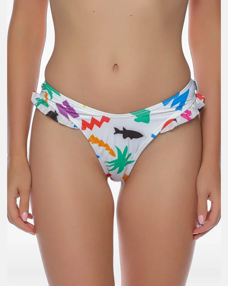 Moschino graphic-print ruffled bikini bottoms - Weiß Weiß