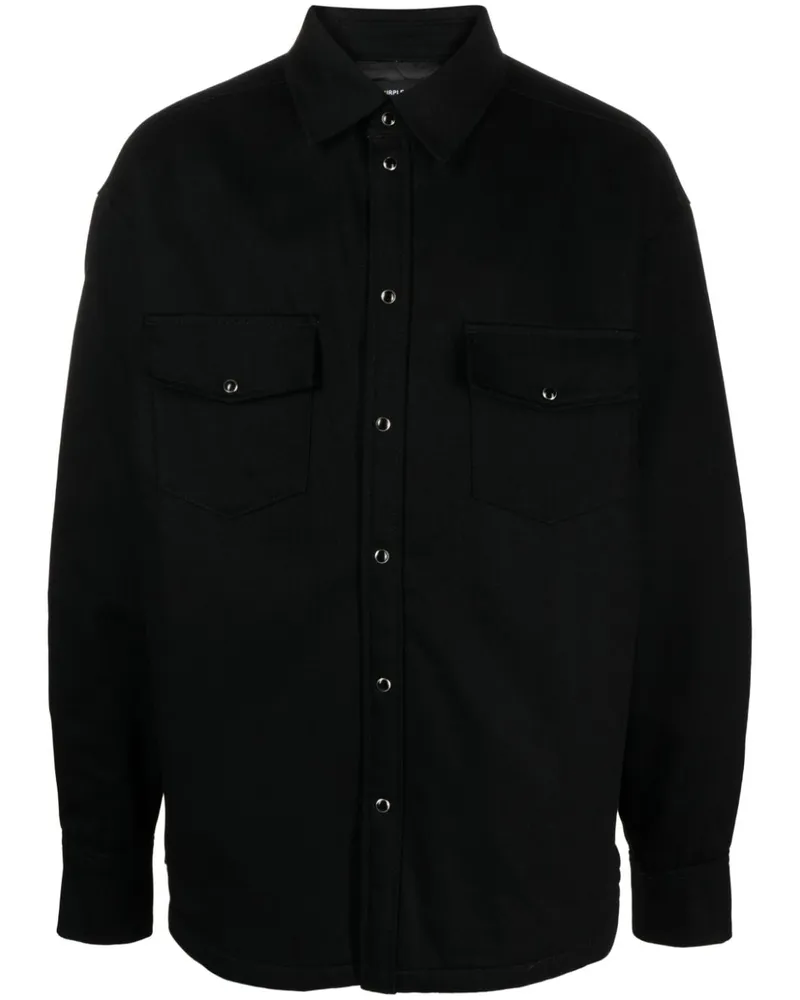 PURPLE BRAND Gefütterte Twill-Hemdjacke - Schwarz Schwarz