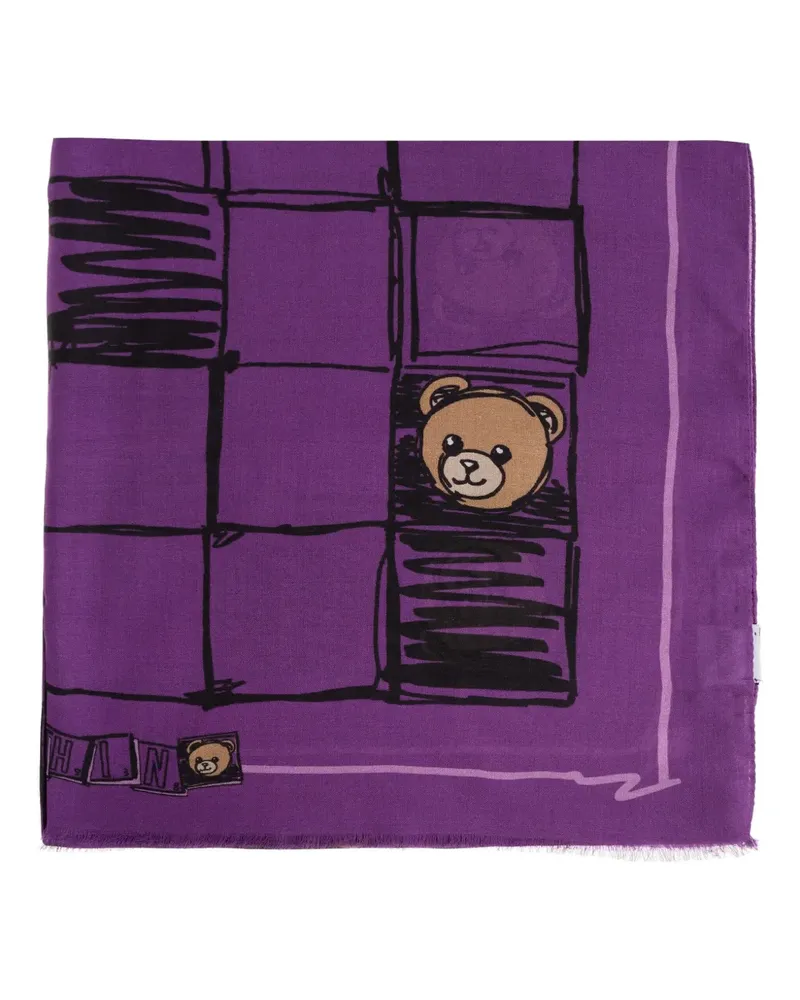 Moschino Schal mit Teddy-Print - Violett Violett