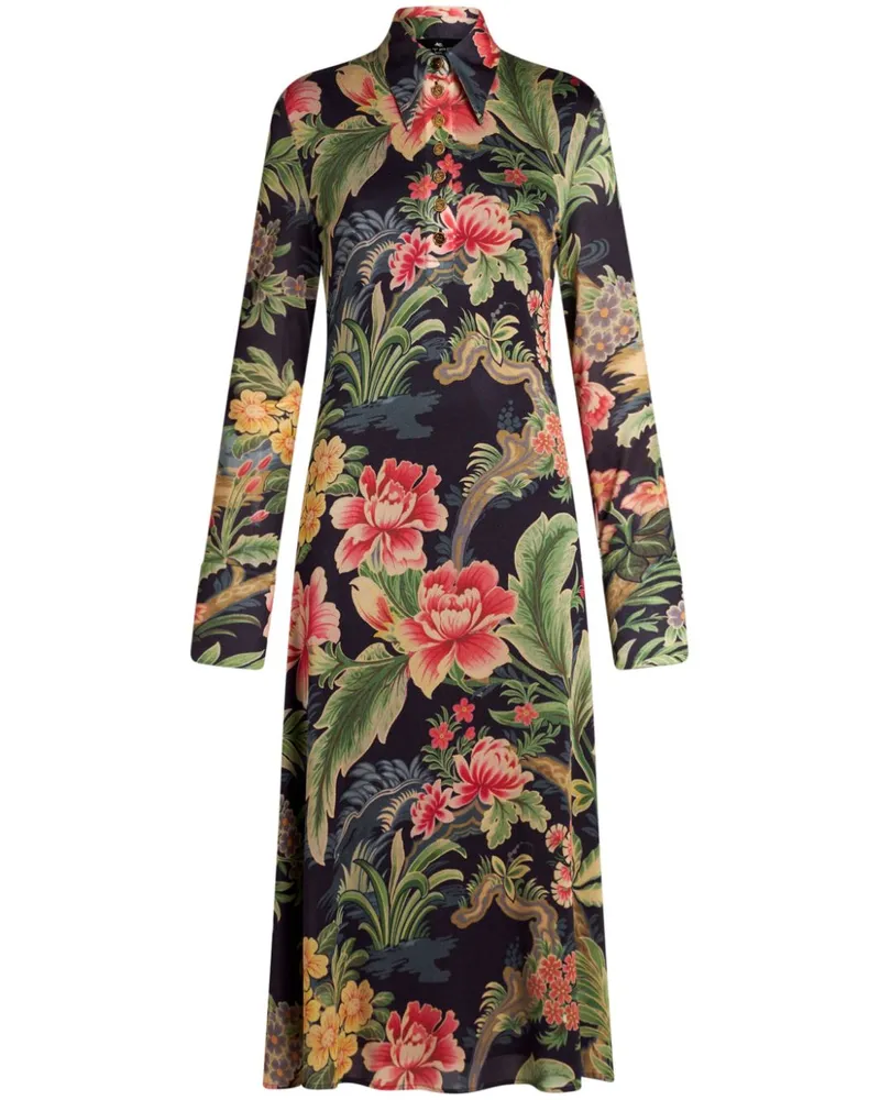 Etro Cons Midikleid mit Blumen-Print - Schwarz Schwarz
