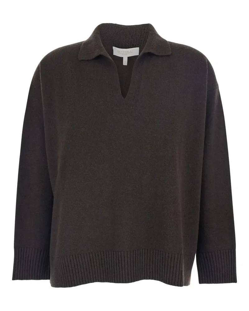 Antonelli Firenze Gerippter Pullover mit V-Ausschnitt - Braun Braun