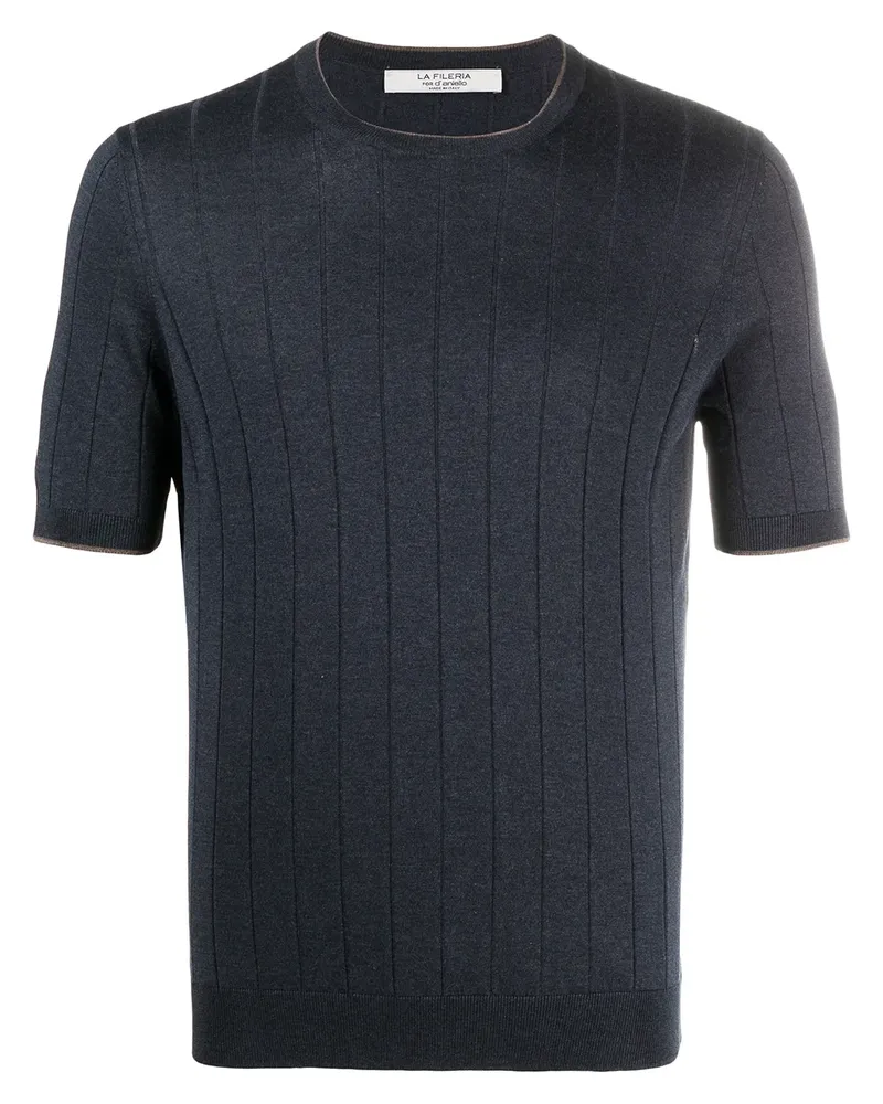 D4.0 Gestreiftes T-Shirt aus Seide - Blau Blau
