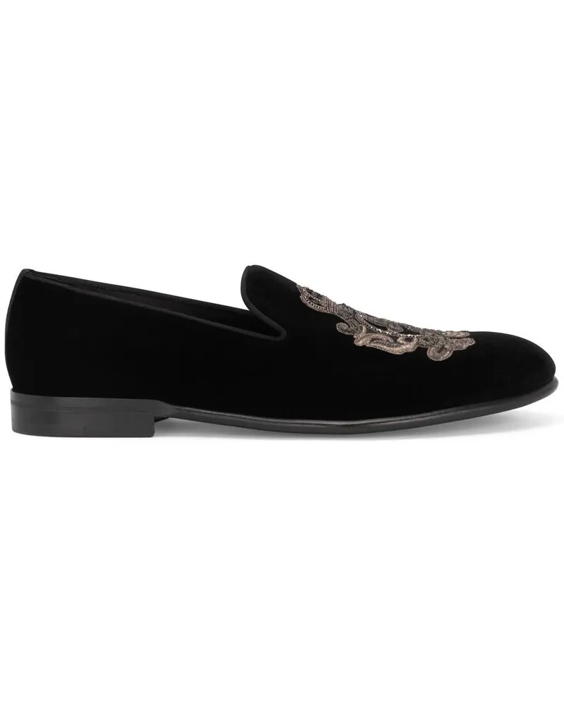 Dolce & Gabbana Bestickte Slipper in Samtoptik - Schwarz Schwarz