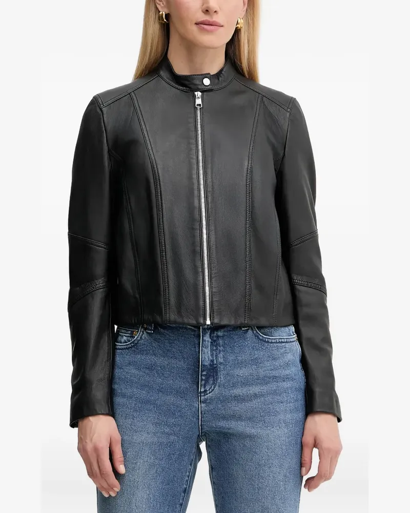 HUGO BOSS Saleste Lederjacke mit Einsätzen - Schwarz Schwarz