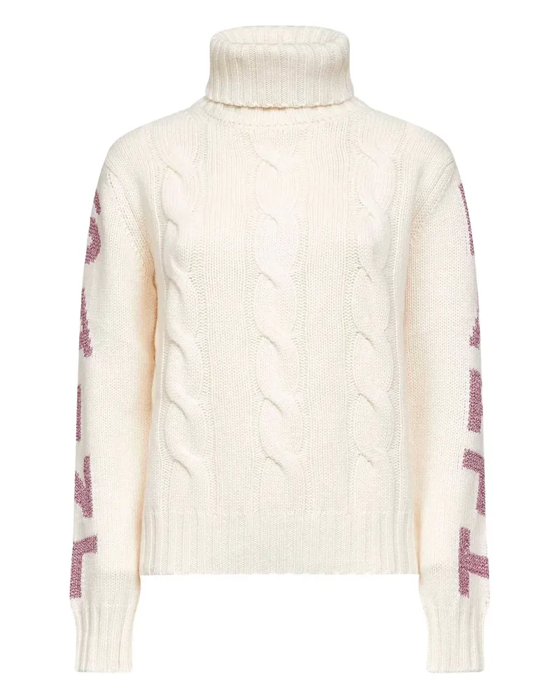 MC2 Saint Barth cable-knit jacquard-lettering sweater - Nude Nude