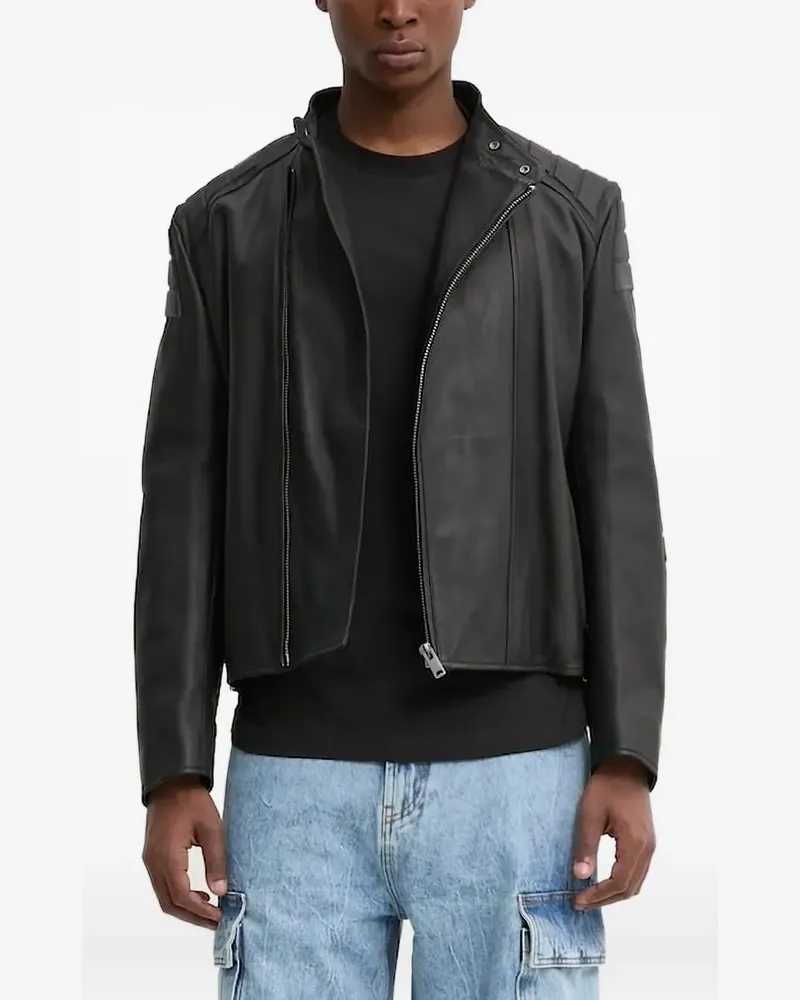 HUGO BOSS Klassische Lederjacke - Schwarz Schwarz