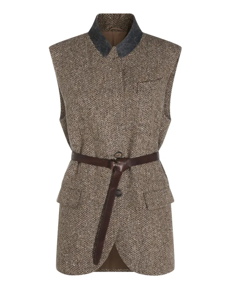 Brunello Cucinelli sequin-embellished belted gilet - Braun Braun