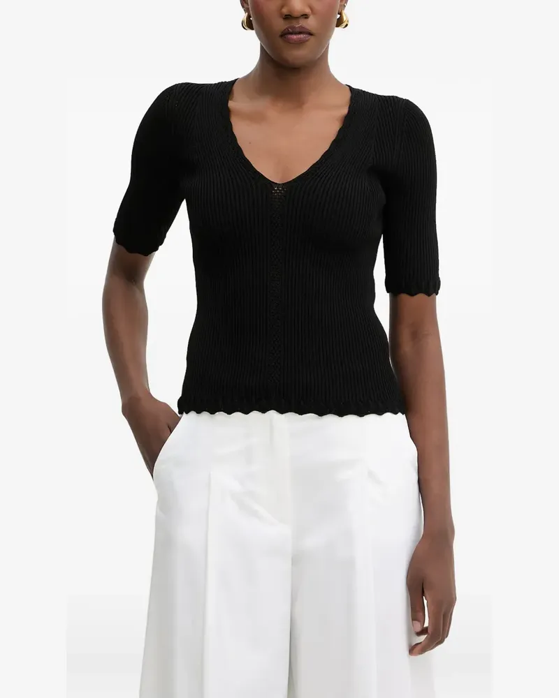 Twin-Set ribbed-knit scalloped-edge top - Schwarz Schwarz