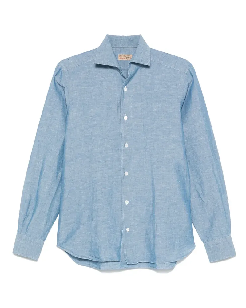 BARBA Hemd mit Slub-Struktur - Blau Blau