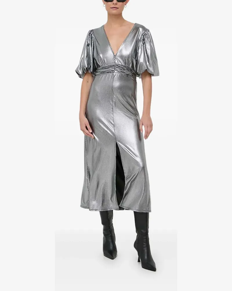 Notes du Nord Metallic-Midikleid mit Puffärmeln - Silber Silber