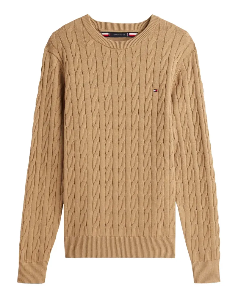 Tommy Hilfiger Pullover mit Zopfmuster und Logo-Stickerei - Braun Braun