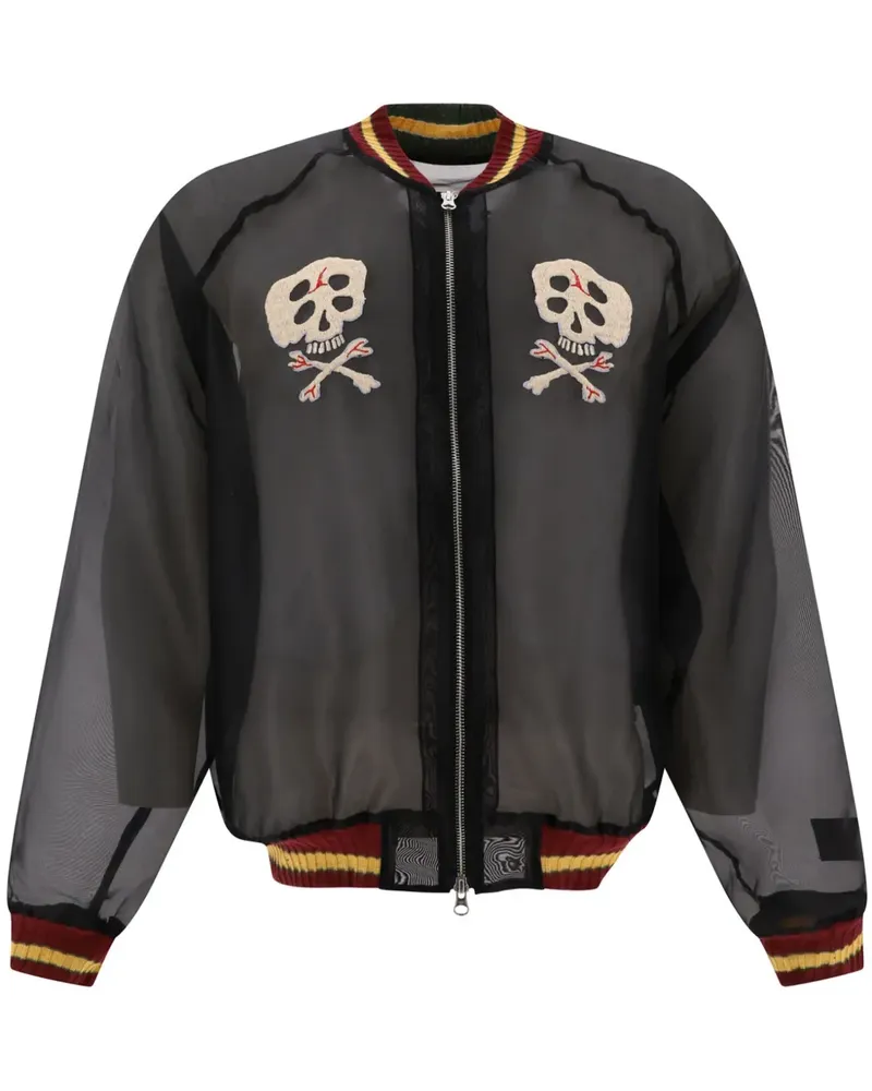 KAPITAL Bomberjacke mit Totenkopfstickerei - Schwarz Schwarz