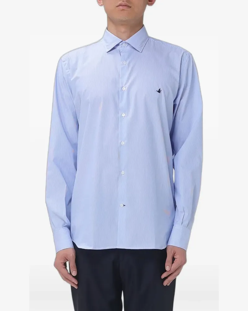 Brooksfield vertical-stripe logo-embroidered shirt - Blau Blau