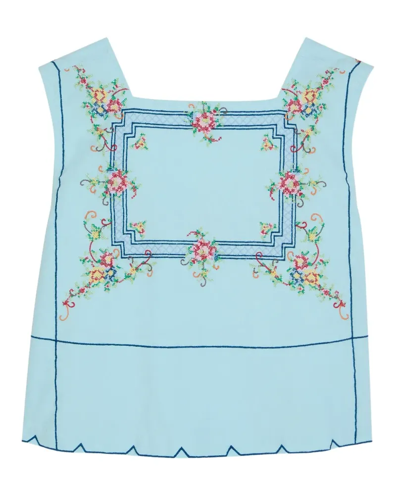 Free People floral-embroidered square-neck top - Blau Blau