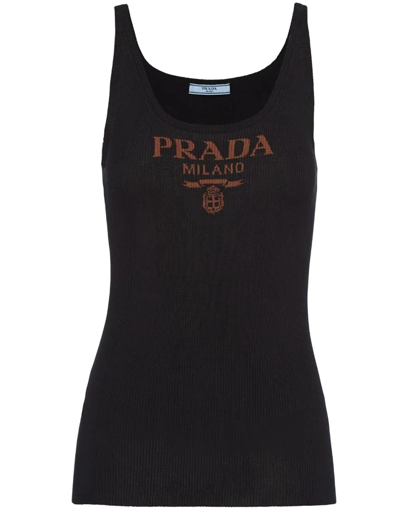 Prada Seidentop mit Logo-Print - Schwarz Schwarz