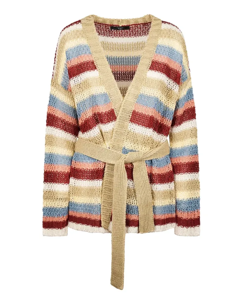Max Mara Yarn striped-pattern belted cardigan - Nude Nude