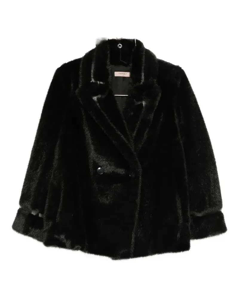Twin-Set Doppelreihiger Mantel - Schwarz Schwarz