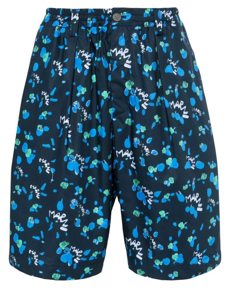 Marni Dripping Segelshorts mit abstraktem Print Blau