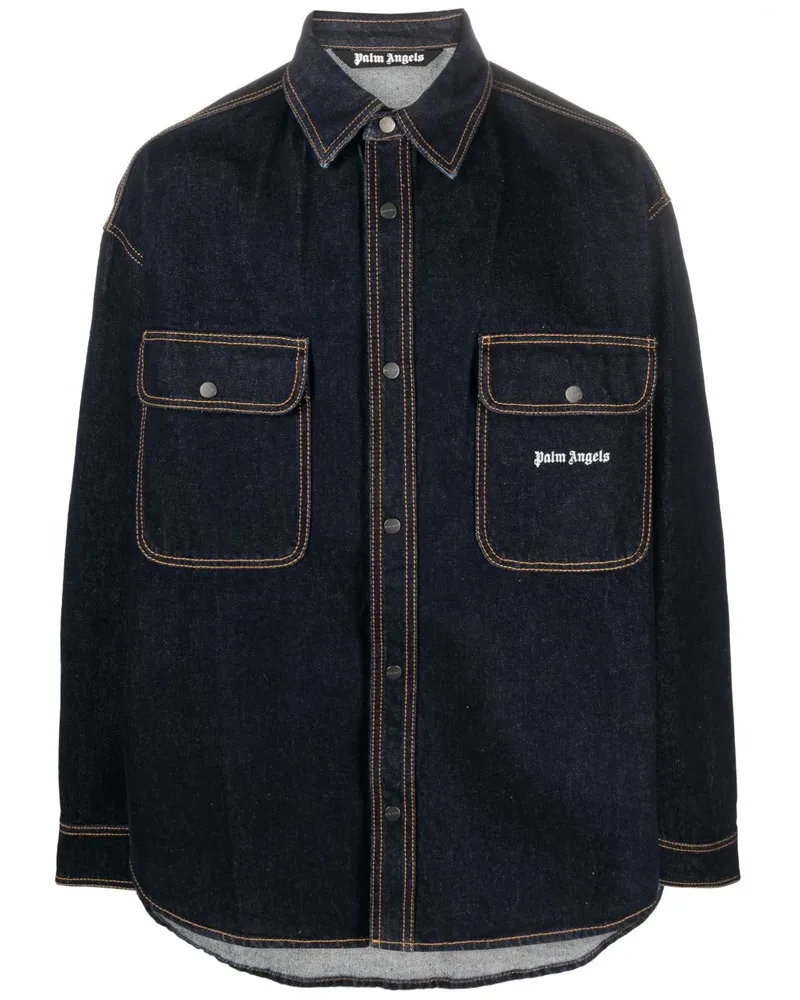 Palm Angels Jeanshemd mit Logo-Stickerei - Blau Blau