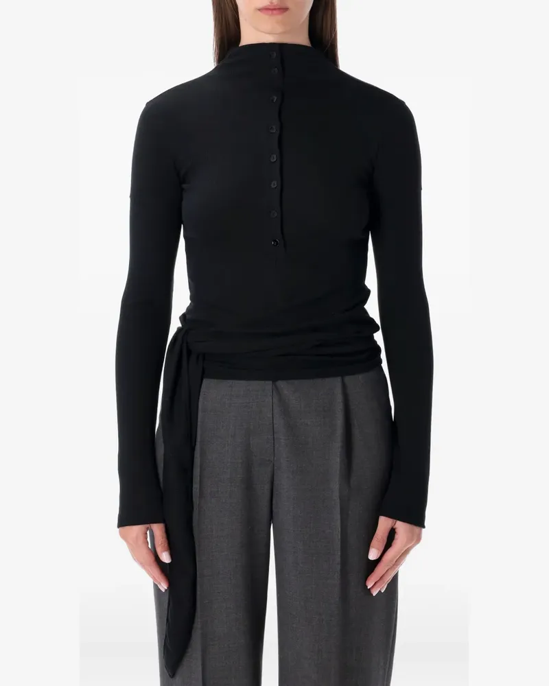 LOW CLASSIC Poloshirt im Wickelstil - Schwarz Schwarz